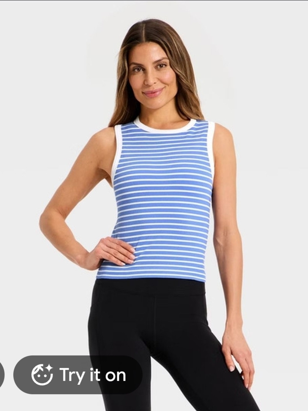 all in motion Blue and White Striped Ribbed Tank L Nwt